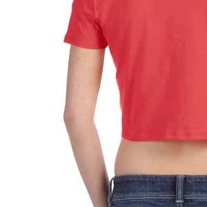 Women's <b>Red</b> <b>Crop</b> <b>Top</b> Crew Neck Short Sleeve Solid Color Casual T-Shirt 100% Cotton Jersey Breathable Spring Summer Wear - Product Image 3