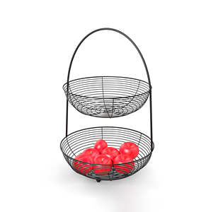 Two Tier Metal <b>Wire</b> <b>Storage</b> <b>Basket</b> With Handle Modern Fruit Holder Circle Shape Kitchen Organizer - Product Image 1