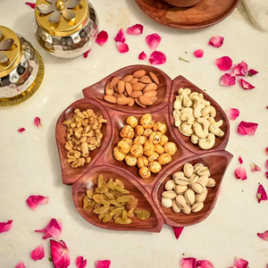 Wood Dry Fruit Tray For Nuts Popcorn Multi Functional Leaf Shape Round Dry Fruits Platter Lowest Price - Product Image 1