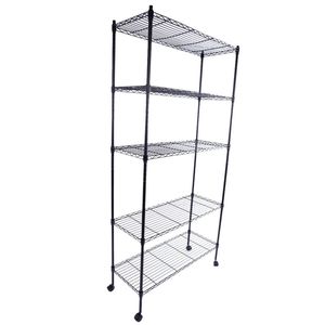 Scaffale in Ferro Rivestito in Plastica a 5 Ripiani 165*90*35 Nero con Ruote in Nylon da 1,5 Pollici, Cassetti e Carrelli Portaoggetti - Product Image 2