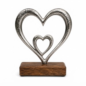 Objeto Decorativo de Metal con Doble Corazón sobre Base de Madera, Decoración Moderna para el Hogar, para Mesa, Exhibición del Día de San Valentín - Product Image 1