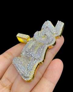 Pendentif personnalisé en moissanite VVS avec nom, pendentif lettre en moissanite, argent 925 plaqué or, bijoux hip-hop, pendentif bicolore - Product Image 2