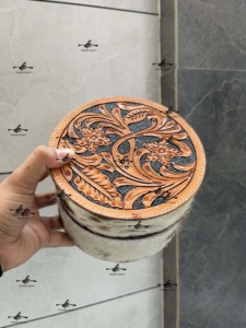 New Hand Tooled Stylish Makeup Cosmetic Storage Box Hair on Hide Leather Handmade Makeup Box , <b>Vanity</b> Bathroom Organizer Box, - Product Image 5