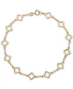 Polished Openwork <b>Clover</b> Link Chain <b>Bracelet</b> in 10k Gold | Macy's - Product Image 1