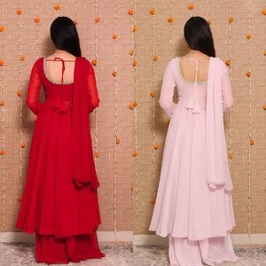 Ensemble de robe de soirée de créateur en georgette lourde avec dentelle miroir véritable, palazzo et dupatta cousus, prêt-à-porter, tenue ethnique pour femme - Product Image 2