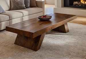 Table basse en bois massif artisanale en gros avec surface rectangulaire large, base de support inclinée robuste et finition haut de gamme pour la maison - Product Image 4