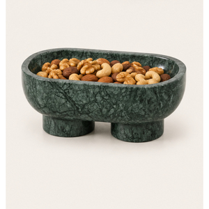 Bol ovale de luxe en marbre vert sur piétement, plateau à fruits en pierre naturelle, centre de table moderne pour table basse, décoration intérieure - Product Image 4