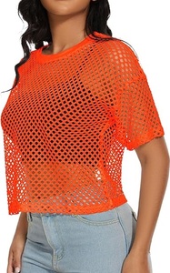 Women's Sexy Club Solid Color T Shirts Mesh Tank <b>Top</b> Short Sleeve Customizable T-Shirt Fishnet Sheer Womens Tees Shirts - Product Image 2