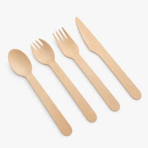 Ensemble de couverts en bois biodégradables, fourchette, cuillère, couteau, ustensiles jetables écologiques pour la restauration à emporter - Product Image 1