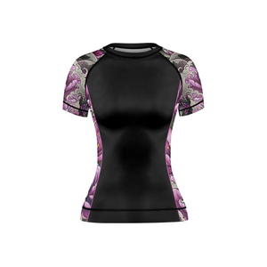 Camiseta Deportiva de Compresión para Mujer, Manga Larga, con Estampado Floral de Serpiente Morada, Sublimada, Personalizada, Transpirable - Product Image 6