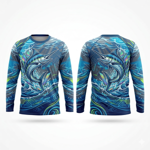 Maillot de pêche personnalisé unisexe en polyester respirant, anti-humidité, séchage rapide, protection UV, antibactérien, sublimé, manches longues - Product Image 2