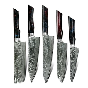 Ensemble de 5 couteaux de chef multifonctions écologiques avec manche en bois, ensemble de couteaux de cuisine professionnels en acier inoxydable - Product Image 2