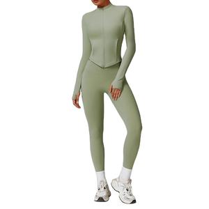 Ensemble de yoga sans couture solide haut à manches courtes rose pour femmes Leggings taille moyenne vêtements d'entraînement deux pièces ensembles de gymnastique de sport fitness - Product Image 4