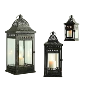 Purple Glass Hexagon Moroccan Candle <b>Lantern</b> Decorative Holder <b>Lamp</b> For <b>Table</b> Or Hanging Vintage Black Metal Indoor Home Decor - Product Image 3