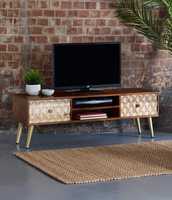 Meuble TV en bois de manguier massif MID CENSOLID avec tiroirs sculptés en 3D, console multimédia moderne pour salon, pour centre commercial, avec pieds en métal
