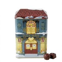 Boîte en fer blanc personnalisée de qualité alimentaire, surface brillante, en forme de maison, pour emballage de biscuits, chocolats, bonbons, gâteaux, cadeaux de Noël