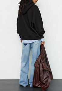 Sweat-shirt à capuche noir pour femme, coupe classique, manches longues, en coton/fibre de bambou, écologique et respirant - Product Image 3