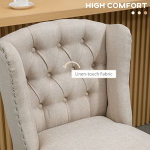 Set of 2 Counter Height Bar <b>Stools</b> 27\" Inch <b>with</b> Chrome Base Beige Tufted <b>Back</b> and Wood Legs Nailhead Trim - Product Image 6