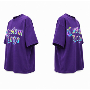 Camiseta Extra Grande con Gráfico Reflectante Morado Personalizado |   Camiseta Urbana de Algodón Grueso |   Fábrica OEM ODM - Product Image 3