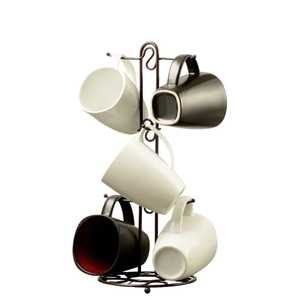 metal Mug Holder Stand with Square Base and Vertical Post Metal Hooks Holding Ceramic Coffee Cups Rustic <b>Kitchen</b> Organizer - Product Image 6