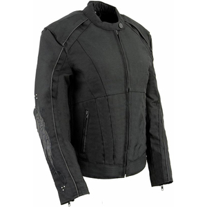 SAMROZ SPORTS Unisex Reflective Full Sleeve <b>Studded</b> Wings Black Textile Moto Jacket - Product Image 1