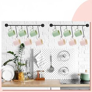 Support mural en métal pour tasses avec 6 crochets pour rangement de cuisine, design minimaliste, finition peinture cuite durable, à un seul niveau - Product Image 3