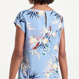Women Floral Print <b>Cap</b> <b>Sleeve</b> Chiffon <b>Top</b> Scoop Neck Loose Fit Casual Spring Summer Breathable T-Shirt - Product Image 4