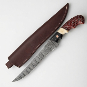 Cuchillo de filetear de acero de Damasco forjado a medida, para pesca, cocina y deshuesar al aire libre, con mango de resina, venta al por mayor OEM - Product Image 1