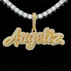 10K Gold <b>diamond</b> pendant with matching 3mm tennis <b>chain</b> in Sterling silver with <b>VVS</b> moissanite <b>diamond</b> jewelry - Product Image 5