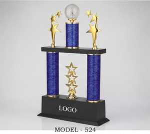 Trophée Thème Étoile avec Colonnes Bleues et Étoiles Dorées pour Sports et Jeux, Gravure, Design Durable avec Base en Bois Noir - Product Image 4
