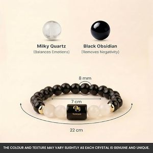 Pulsera de Cristal del Zodiaco Escorpio de Primera Calidad con Cuentas de Obsidiana Negra, Etiqueta de Cobre con Patrón de Escorpión y Símbolo Sánscrito Grabado - Product Image 2