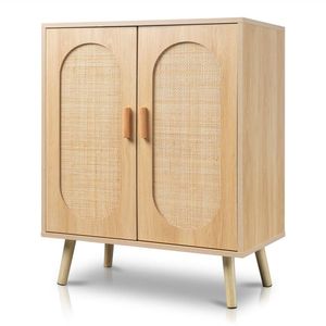 Moderno armadietto per scarpe in Rattan a doppia porta con ripiani regolabili per soggiorno camera da letto o corridoio - Product Image 2
