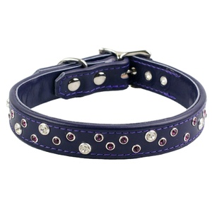 Handmade Exclusive 2-Colored Leather Dog Collar with Solid Pattern and Crystal <b>Studs</b> Decoration Top Manufacturer Wholesaler - Product Image 5