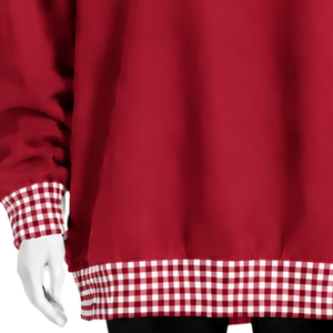 Mens <b>Maroon</b> Oversized Crewneck Sweatshirt Gingham Check Trim Long Sleeve Casual Pullover Fashion Streetwear Athletic Sports <b>Top</b> - Product Image 6