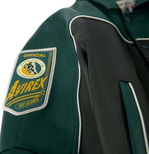 Chaqueta Varsity Verde y Negra para Hombre Avirex, Diseño con Parches Bordados, Cuello Camisero, Estilo Casual de Cuero, para Otoño - Product Image 4