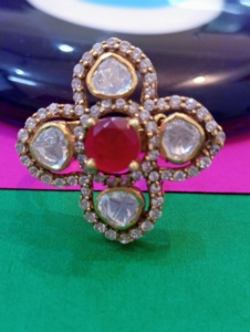 Vintage <b>Gold</b> Plated Floral Plus Cross <b>Cocktail</b> <b>Ring</b> Red Doublet Center Women Wedding Jewelry Adjustable Classic Fashion - Product Image 3