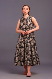 Hand Block Print Women Cotton Tier <b>Dress</b> Mandarin Collar Sleeveless Floral Print Partywear Beachwear <b>Long</b> Maxi <b>Dress</b> - Product Image 6