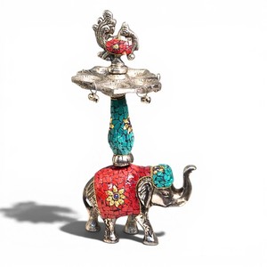 Handcrafted Metal Stone Elephant Samai Oil <b>Lamp</b> Decorative Traditional Diya Stand for Home Decor - Product Image 1
