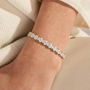 Real Moissanite Tennis Bracelet Silver Plated Marquise Cut Sparkling Claw Setting Wrist Chain Party Wedding Jewelry <b>Gift</b> Unisex - Product Image 3