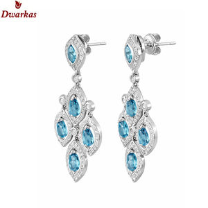 Boucles d'oreilles pendantes géométriques élégantes pour femmes, en argent rhodié 925, topaze bleue naturelle, CZ, multi-pierres, cadeau d'anniversaire ou de fête - Product Image 1