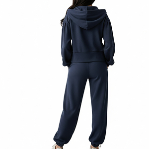 New Arrived Winter Vintage Fashionable Regular Fit Zip Hoodie Baggy <b>Jogger</b> <b>Set</b> 100% Cotton Breathable Heavyweight Solid - Product Image 4