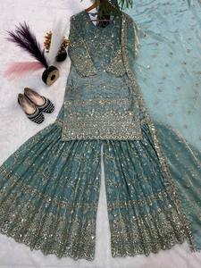 Conjunto de Traje Sharara Bordado de Diseño de Lujo para Mujer, con Trabajo de Hilo Pesado, Estilo Étnico Pakistaní, Salwar Kameez con Dupatta para Bodas - Product Image 4