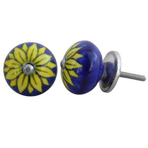 Handmade Navy Blue Floral Ceramic Cabinet <b>Knobs</b> Kitchen Drawer <b>Door</b> Handles High Quality Wholesale Supplier - Product Image 1