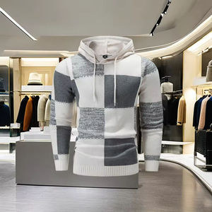 Pull tricoté à capuche pour homme 100 % coton écologique coupe classique automne décontracté manches longues anti-boulochage longueur standard blanc - Product Image 2