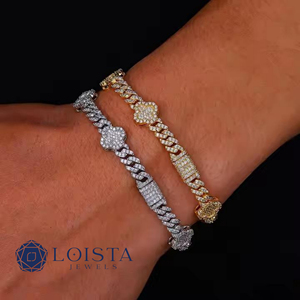 LOISTA Moissanite <b>Statement</b> <b>Necklace</b> 925 Silver 18K Gold Plated Figaro Chain Flower Pave Setting Unisex Party Jewelry - Product Image 2
