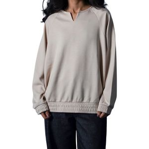 Women Crew Neck Sweatshirt Oversized V Cut <b>Pullover</b> Fleece Top Drop Shoulder Casual Streetwear Training <b>Jumper</b> 100% Cotton Front - Product Image 1