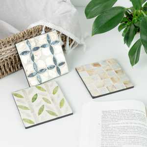 แผ่นรองแก้วมุกทำมือทรงสี่เหลี่ยม สำหรับแก้วชาและกาแฟ ของตกแต่งบ้านแบบธรรมชาติ ของขวัญสำหรับบ้าน - Product Image 4
