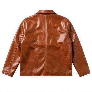 Men's Brown Genuine <b>Leather</b> <b>Jacket</b> Zipper Closure Casual <b>Winter</b> Wear Regular Fit Solid Color Front Logo Breathable Eco-Friendly - Product Image 3