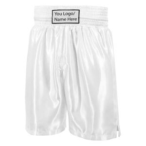 Shorts de boxe personnalisés avec logo de marque, en polyester satiné, pour arts martiaux, avec large ceinture élastique, vêtements de sport et fitness en gros - Product Image 4
