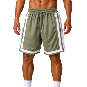 Shorts de basket-ball pour hommes personnalisés en vert sauge avec bande latérale blanche, shorts d'entraînement sportifs, taille élastique, vêtements de sport, vêtements de fitness - Product Image 1
